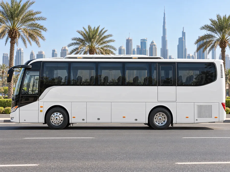 Side view of King Long touring coach shown in Royal Dream fleet listing