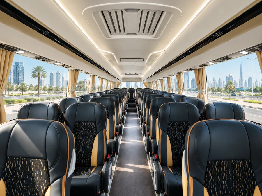 Coach interior seating | UAE airport group transport Interior passenger seating in Yutong luxury coach suitable for larger group airport transfers